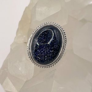 VINTAGE Sterling Silver Tumbled Purple Goldstone Ring